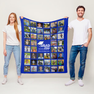Graduate 44 Photo Collage Name and School Fleece Blanket