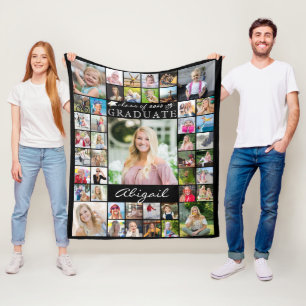 Graduate 45 Photo Collage Script Custom Colour Fleece Blanket