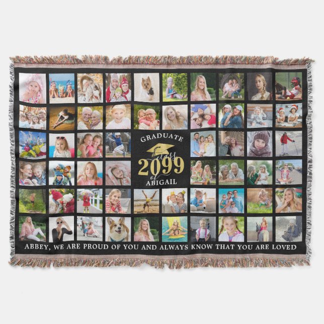 Graduate 57 Photo Collage Class Year Personalised Throw Blanket (Front)