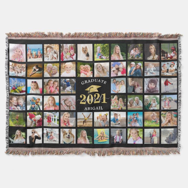 Graduate 57 Photo Collage Personalised Throw Blanket (Front)