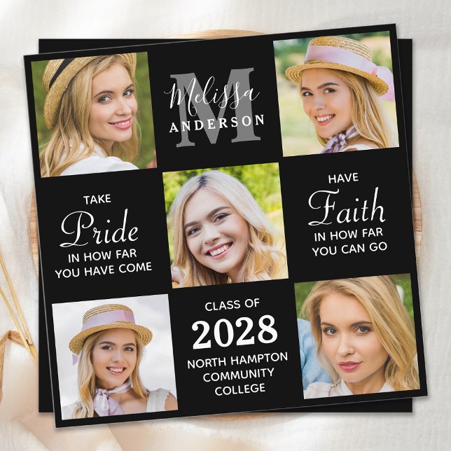 Graduate 5 Photo Collage Black Graduation Invitation (Creator Uploaded)