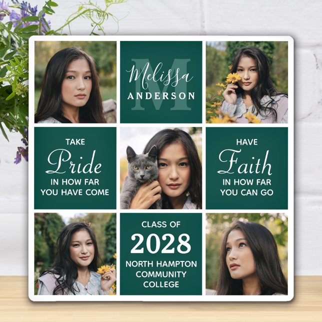 Graduate 5 Photo Collage Emerald Green Graduation Plaque (Creator Uploaded)