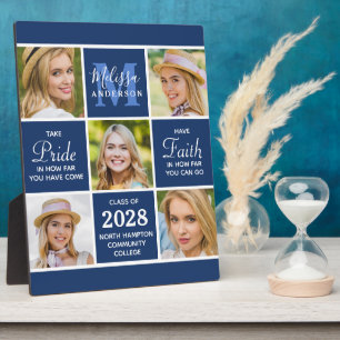 Graduate 5 Photo Collage Inspirational Navy Blue Plaque