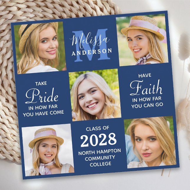 Graduate 5 Photo Collage Navy Blue Graduation Announcement (Creator Uploaded)