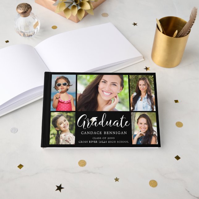 GRADUATE 5 Photo Collage Script Your Colour Guest Book (Front Open)