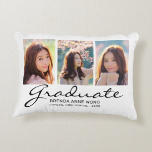Graduate 6 Photo Collage Modern Black Script Decorative Cushion