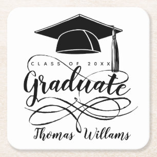 Graduate Add Name and Year Square Paper Coaster