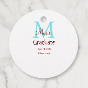 Graduate add name monogram green pink simple minim favour tags