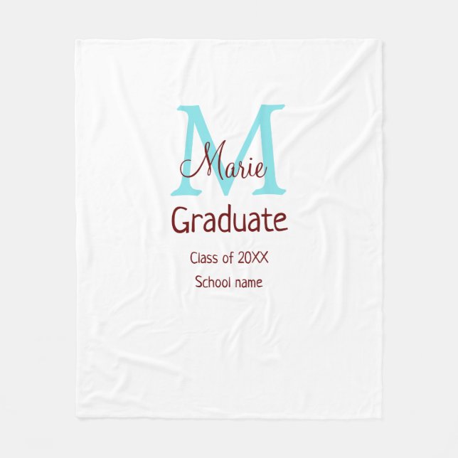 Graduate add name monogram green pink simple minim fleece blanket (Front)