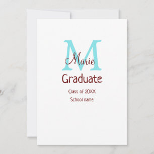 Graduate add name monogram green pink simple minim invitation