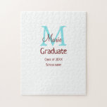 Graduate add name monogram green pink simple minim jigsaw puzzle<br><div class="desc">beautiful design</div>