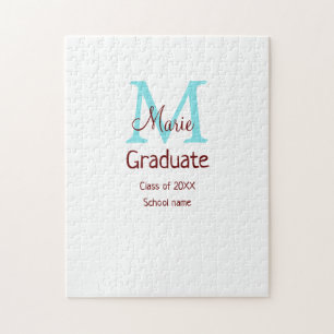 Graduate add name monogram green pink simple minim jigsaw puzzle