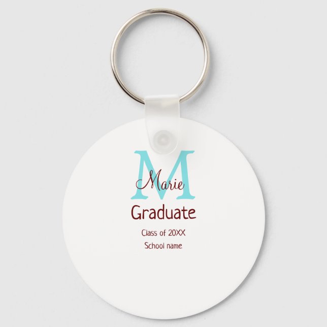 Graduate add name monogram green pink simple minim key ring (Front)