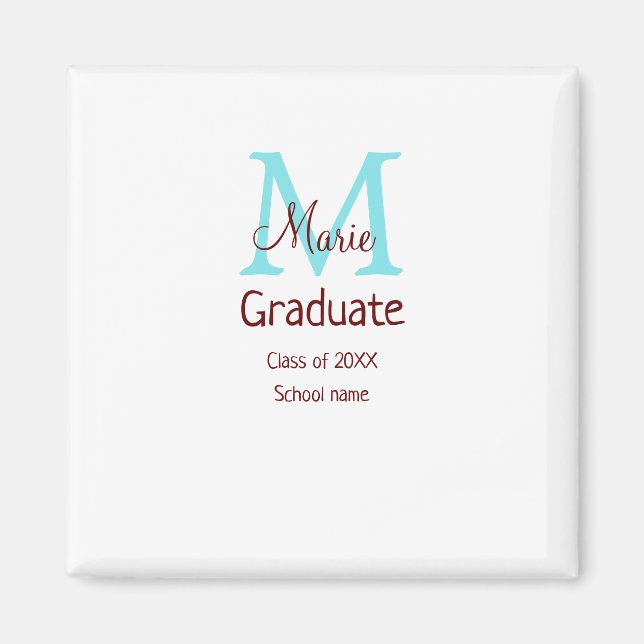 Graduate add name monogram green pink simple minim magnet (Front)