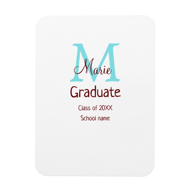 Graduate add name monogram green pink simple minim magnet (Vertical)
