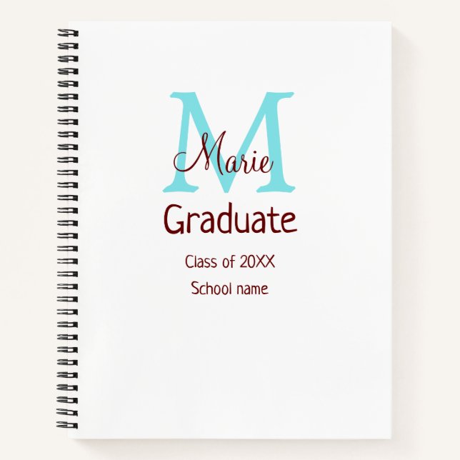 Graduate add name monogram green pink simple minim notebook (Front)