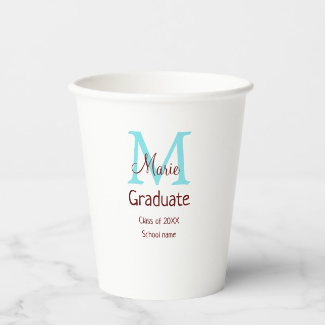 Graduate add name monogram green pink simple minim paper cups (Front)