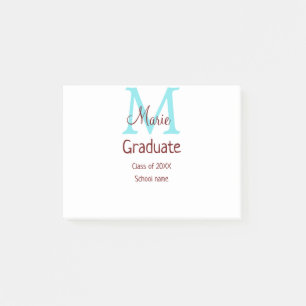 Graduate add name monogram green pink simple minim post-it notes