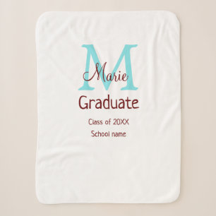 Graduate add name monogram green pink simple minim sherpa blanket