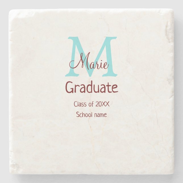 Graduate add name monogram green pink simple minim stone coaster (Front)