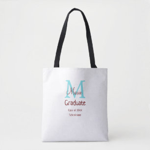 Graduate add name monogram green pink simple minim tote bag