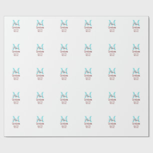 Graduate add name monogram green pink simple minim wrapping paper