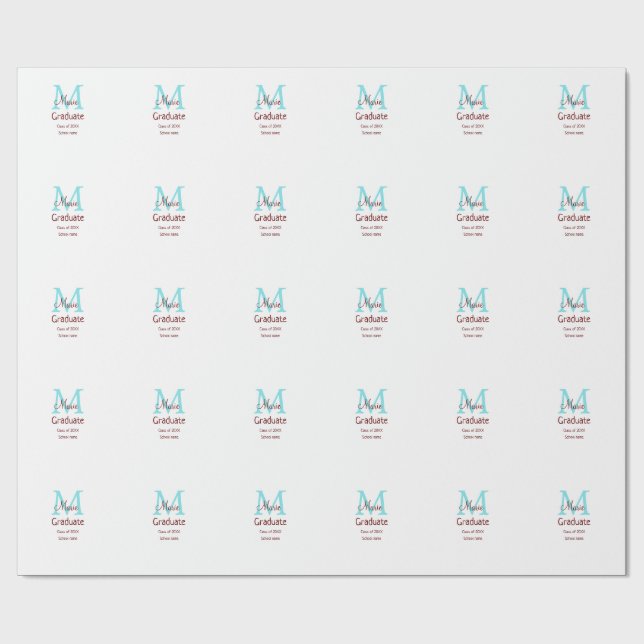Graduate add name monogram green pink simple minim wrapping paper (Flat)