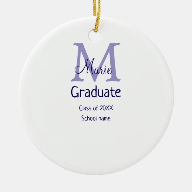 Graduate add name monogram purple simple minimal m ceramic tree decoration (Front)