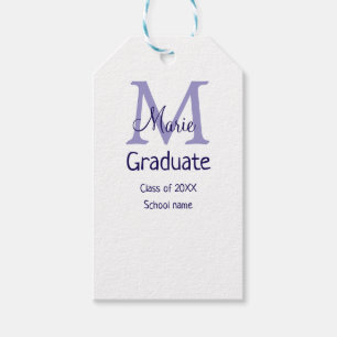 Graduate add name monogram purple simple minimal m gift tags