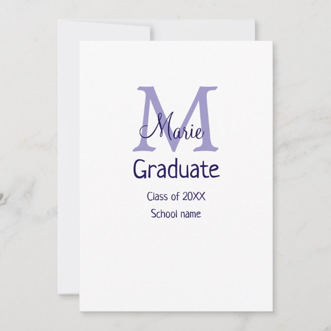 Graduate add name monogram purple simple minimal m invitation (Front)