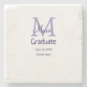 Graduate add name monogram purple simple minimal m stone coaster