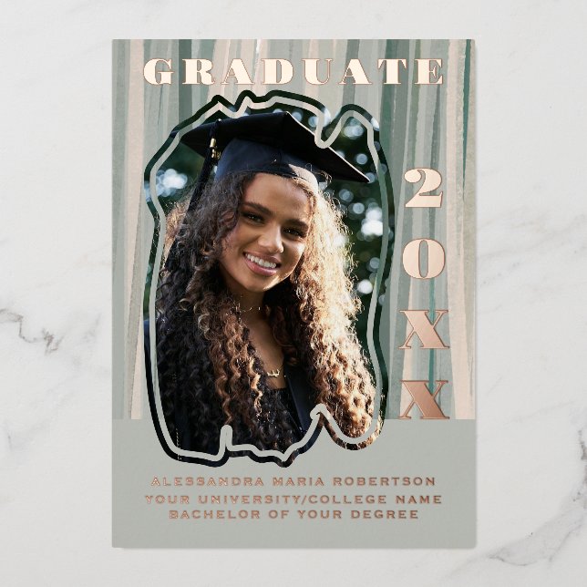 Graduate announcement one photo sage green beige   (Front)