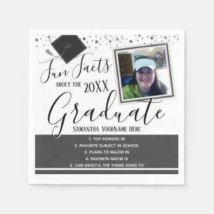Graduate Any Year Fun Facts and Photo Grey Napkins