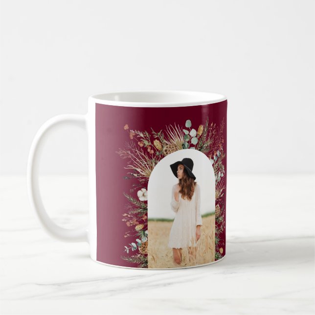 Graduate arch 1 photo burgundy botanical coffee mug (Left)