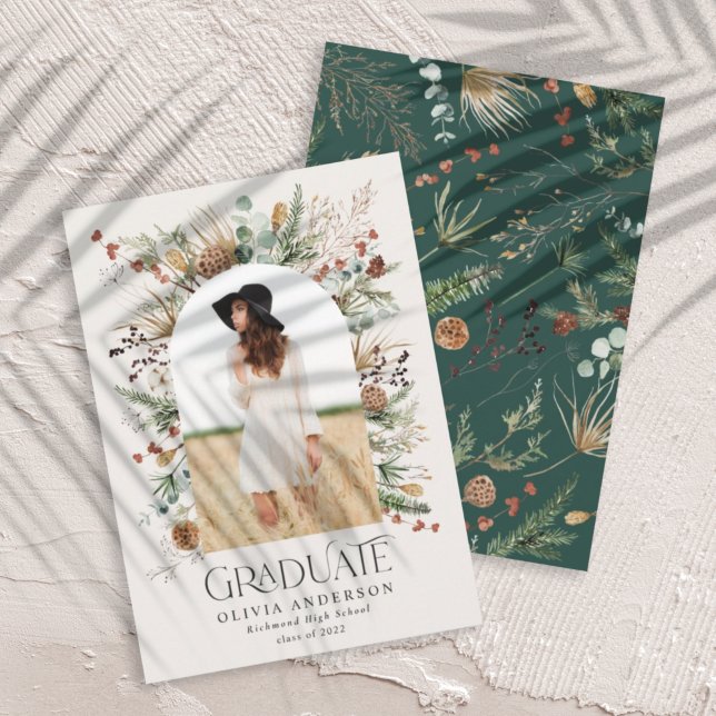 Graduate arch 1 photo green botanical modern annou announcement (Creator Uploaded)