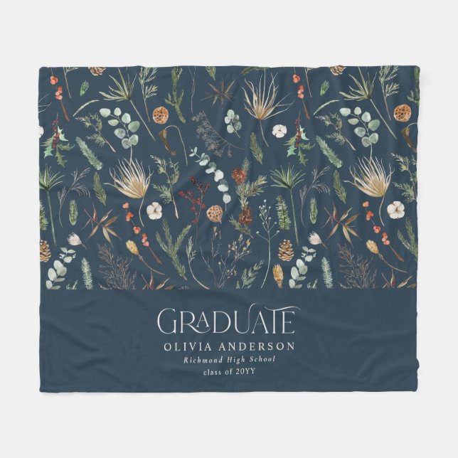 Graduate arch 1 photo navy bluel botanical modern fleece blanket (Front (Horizontal))