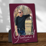 Graduate Arch Photo Burgundy Plaque<br><div class="desc">A special keepsake features your graduate's photo in an elegant arch design with the text "Graduate!!!" in chic text along with your name and graduation year on a burgundy background.  BACKGROUND colour can be changed! MORE COLORS in our collection.</div>
