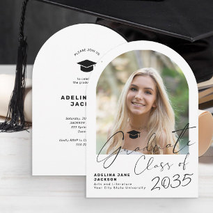 Graduate arch photo modern script graduation party invitation