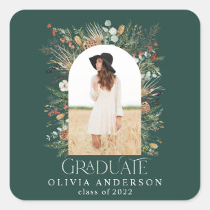 Graduate arch photo terracotta botanical green square sticker