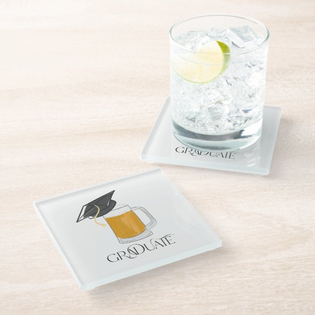 Graduate Beer With Grad Cap Graduation Glass Coaster (Angled)