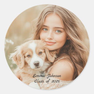 Graduate Beige Personalised Graduation Party Photo Classic Round Sticker