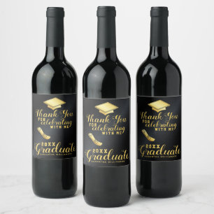 Graduate Black and Gold Thank You Graduation Wine Label