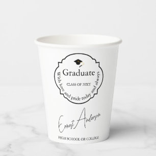 Graduate Black and White Modern Elegant Graduation Paper Cups