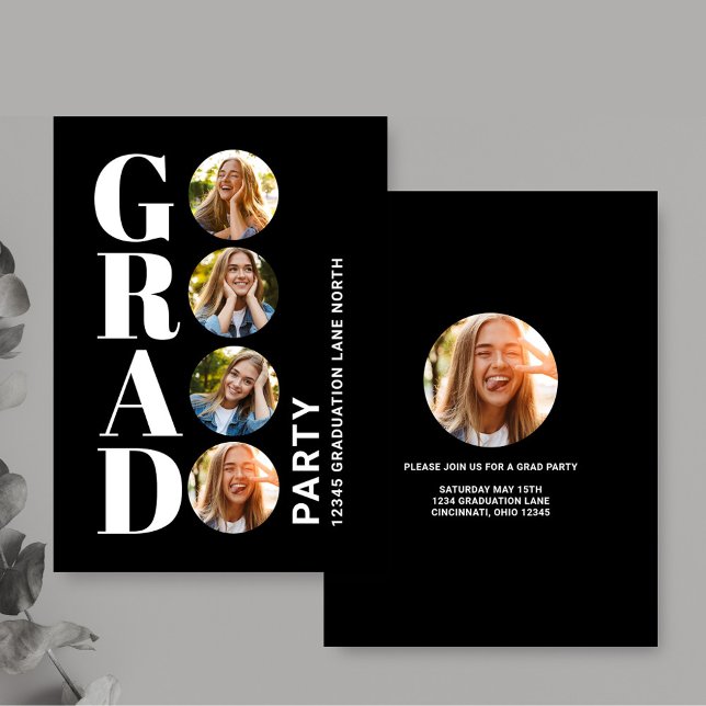 Graduate Black and White Photo Collage Modern Enclosure Card (Grad party black and white photo enclosure card. )