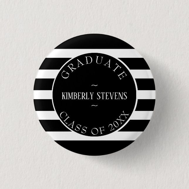 Graduate- Black And White Stripes Pattern 3 Cm Round Badge (Front)