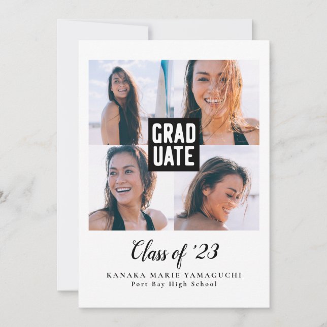 Graduate Black Block Multi Photo Graduation Party Invitation (Front)