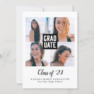 Graduate Black Block Multi Photo Graduation Party Invitation