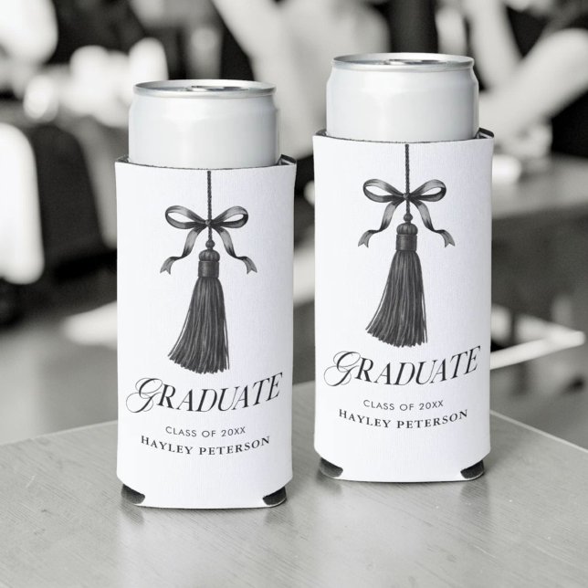 Graduate Black Bow Tassel Graduation Gift  Seltzer Can Cooler (Creator Uploaded)