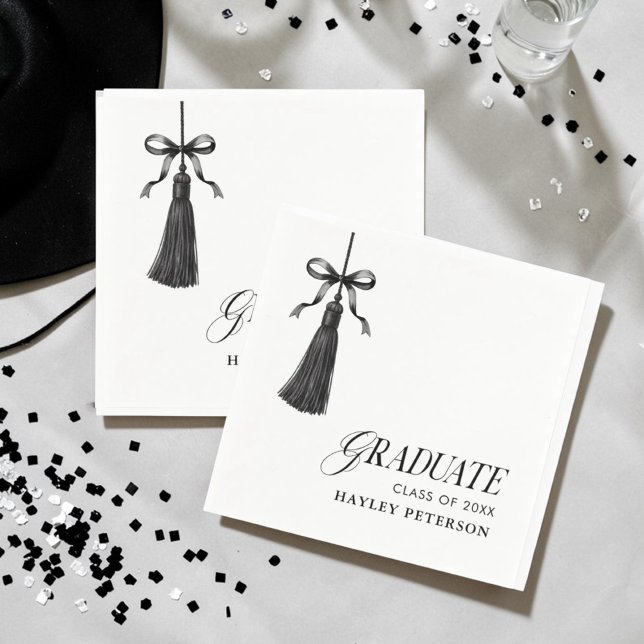 Graduate Black Bow Tassel Graduation Party Napkin (Creator Uploaded)