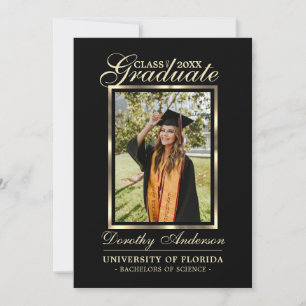 Graduate Black Gold Class of   PHOTO Thank You Announcement